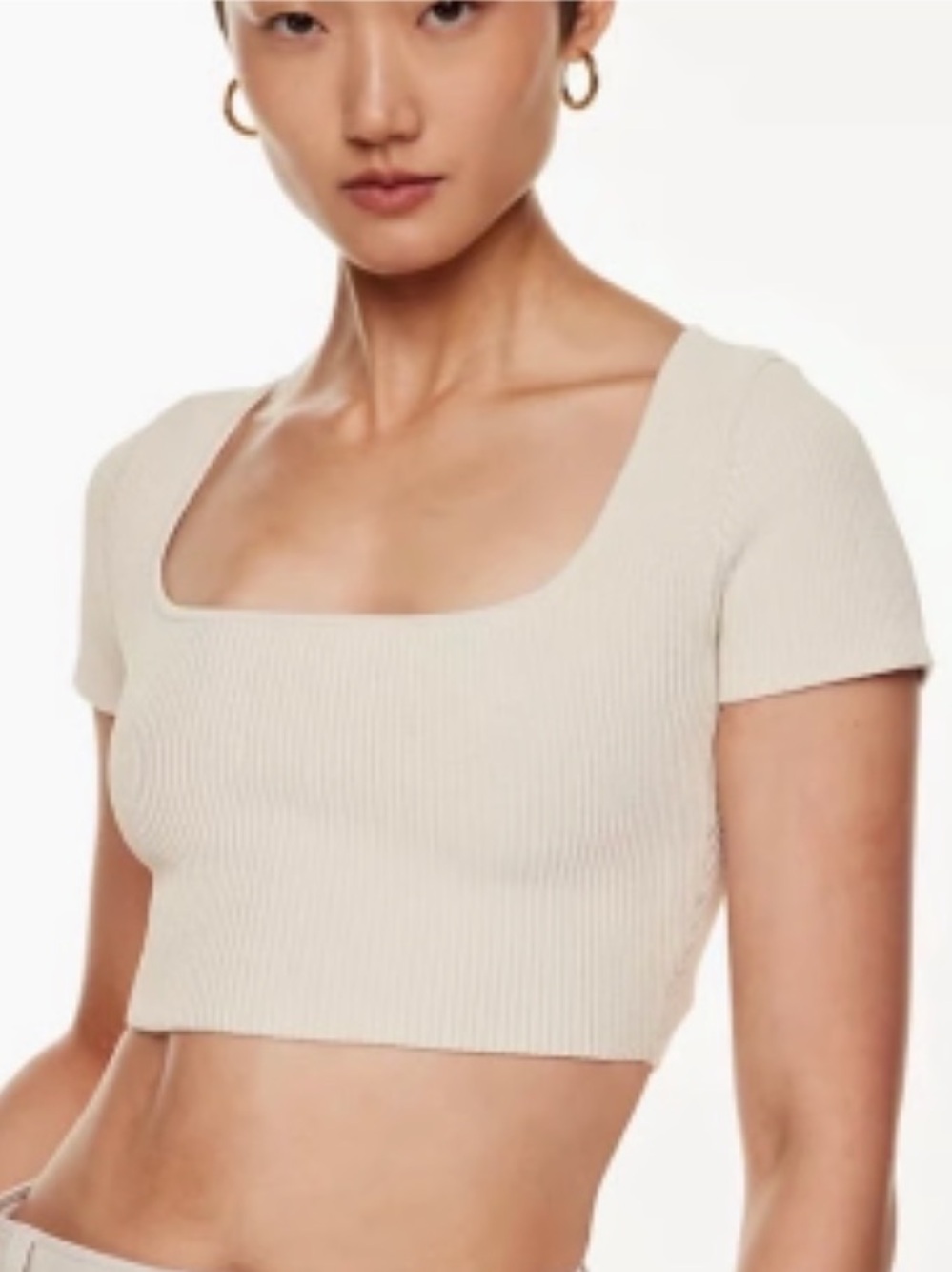 Babaton Cream Ribbed Square-Neck Crop Top